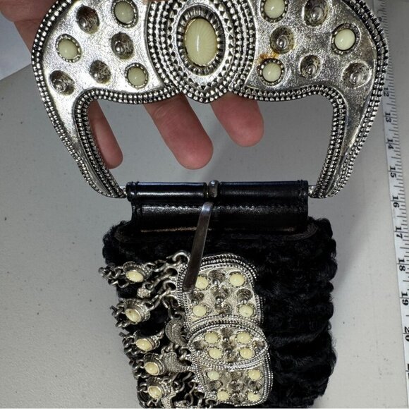 Vintage Doppia Vita Black Wide Leather Belt w/ Metal Beaded Buckle & Tassel main image 9